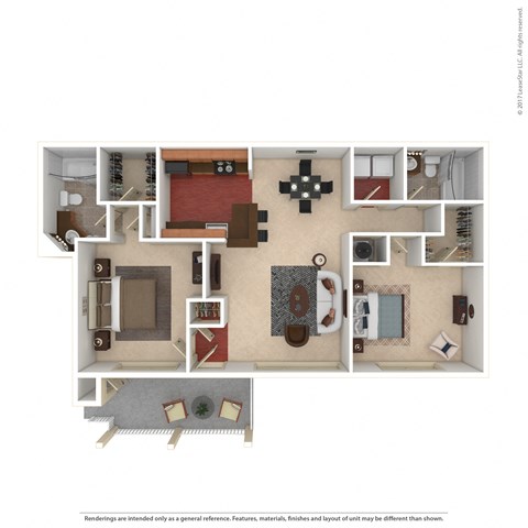 Floor plan for 2 beds, 2 baths, 1227 sqft